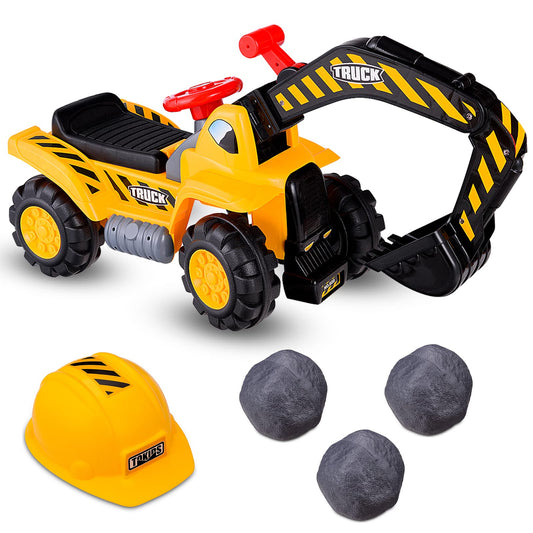 Kids Ride on Digger, Toddler Construction Toy Car with Safety Helmet, Manual Shovel, Pretend Play Ride On Excavator for 3 Years Old +