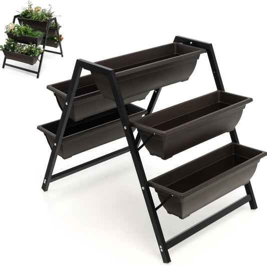 GiantexUK Raised Garden Bed, 3 Tier Vertical Ladder Planter with 5 Removable Trays and Drain Holes