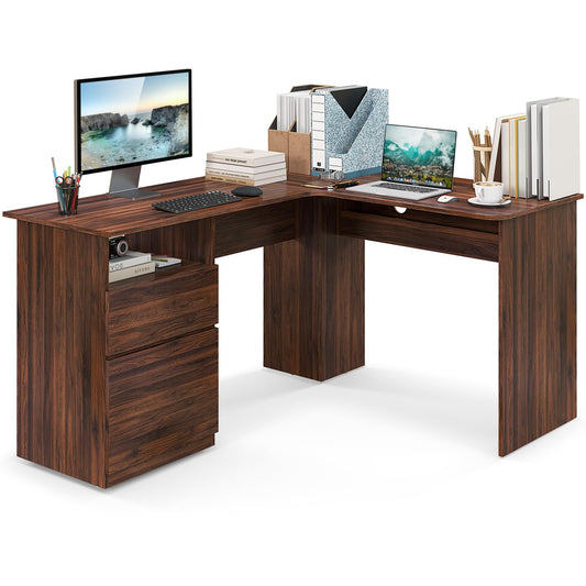 L-Shaped Computer Desk, 150cm Modern Large Corner Desk Writing Study Table with Drawe