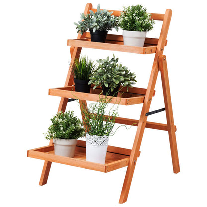 3-Tier Plant Stand, Folding Ladder Flower Shelving Unit with Step Design