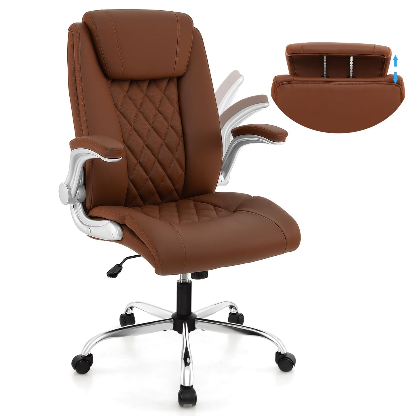 PU Leather Office Chair, Height Adjustable Executive Chair with Rocking Function