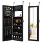 15 LED Lights Jewellery Cabinet, 2-in-1 Hanging or Wall Mounted Jewelry Armoire with Full Length Mirror and Built-in Mirror