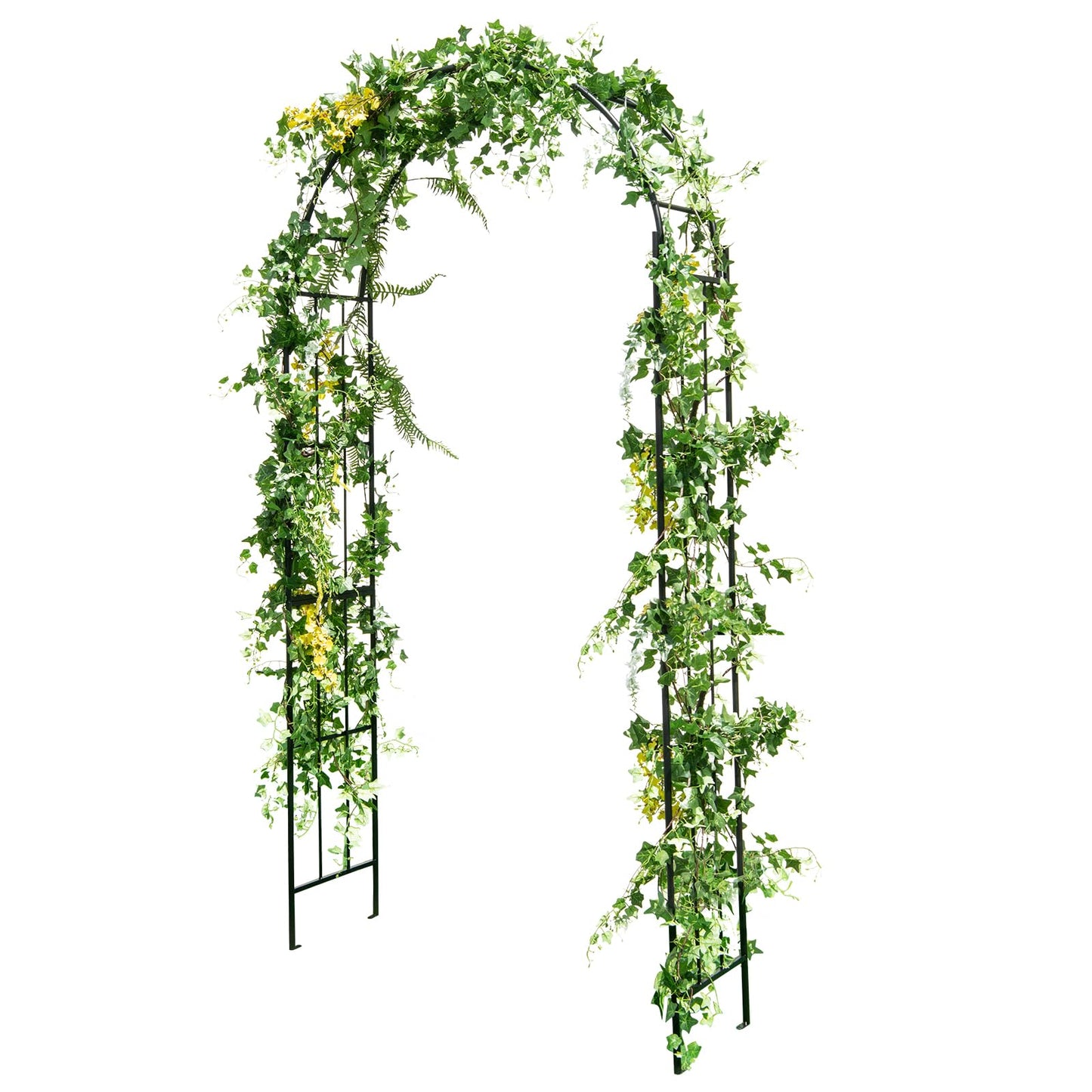 GiantexUK Metal Garden Arbour, Steel Frame Climbing Plants Support Trellis Arch with 4 Ground Stakes(110x35x230cm, Straight Patterns)