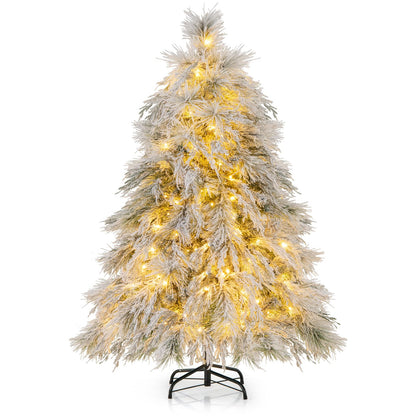 4.5FT/6.3FT Snow Flocked Christmas Tree, Hinged Pre-lit Artificial Xmas Tree with 279/519 Branch Tips