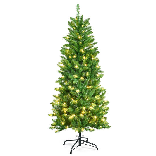 GiantexUK 5FT/6FT Pre Lit Premium Christmas Tree, Green Xmas Tree with 150/250 LED Lights