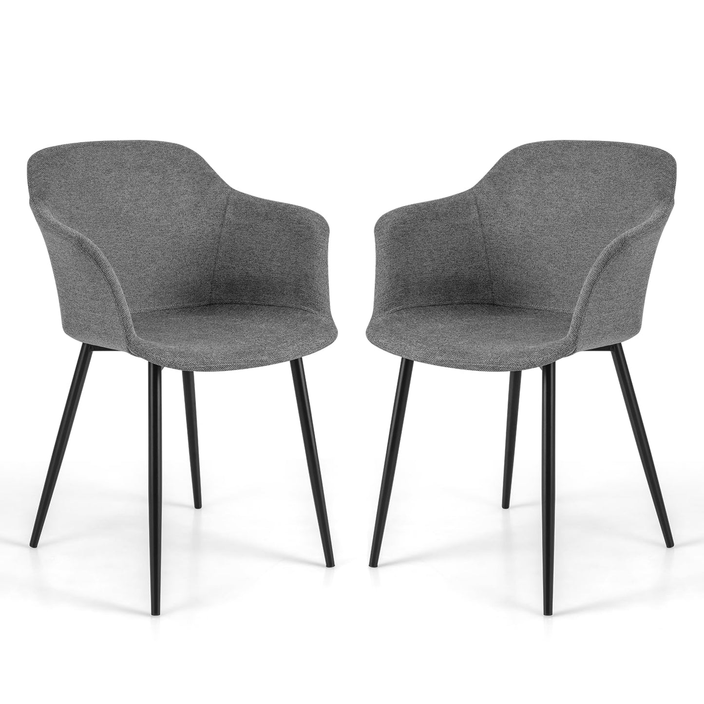 GiantexUK Dining Chairs Set of 2, Upholstered Kitchen Chairs with Backrest, Metal Legs & Non-Slip Foot Pads