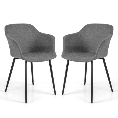 GiantexUK Dining Chairs Set of 2, Upholstered Kitchen Chairs with Backrest, Metal Legs & Non-Slip Foot Pads