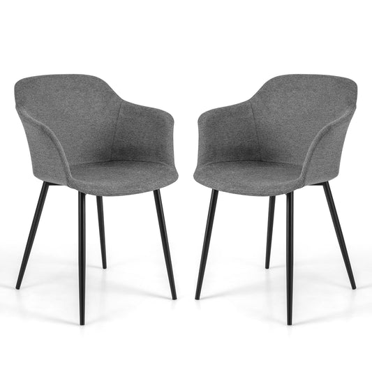 GiantexUK Dining Chairs Set of 2, Upholstered Kitchen Chairs with Backrest, Metal Legs & Non-Slip Foot Pads