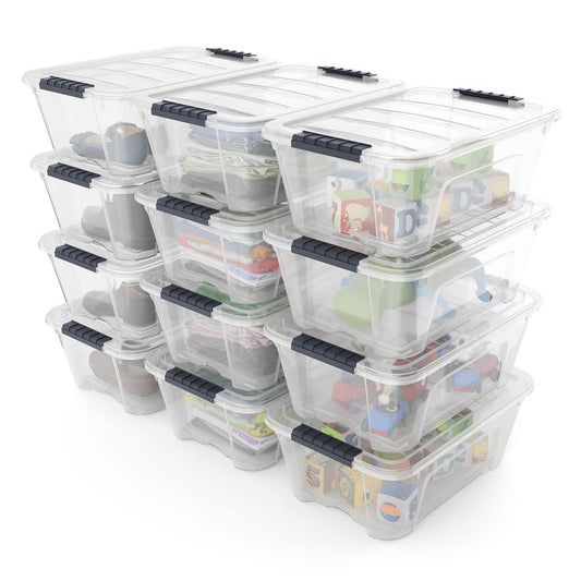 GiantexUK 12 Packs Storage Boxes, 12L Stackable Transparent Latching Container with Lid