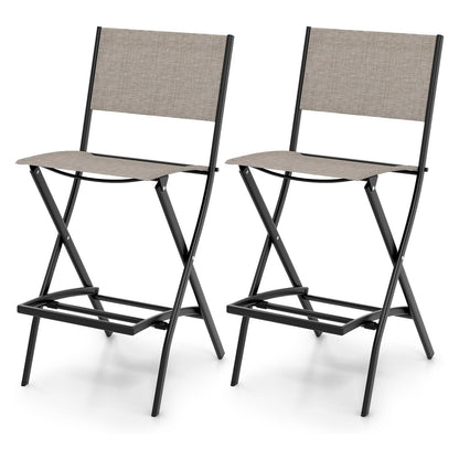 GiantexUK Folding Garden Chairs Set of 2, Metal Frame Dining Bar Stools Set with Backrest and Footrest