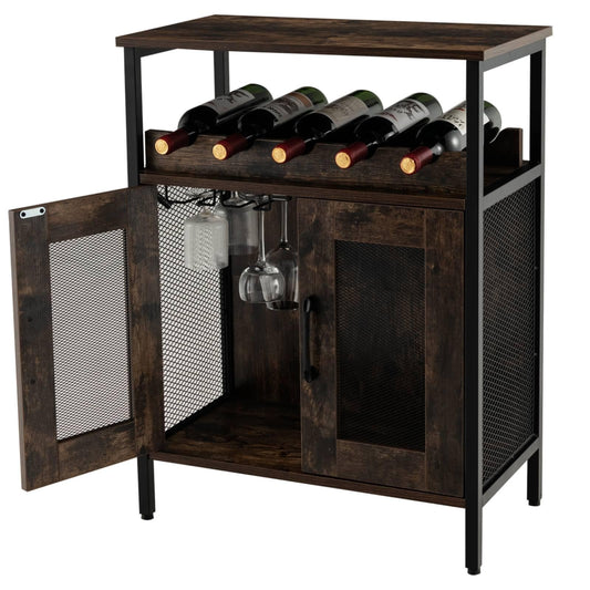 GiantexUK Wine Bar Cabinet, Industrial Kitchen Sideboard with Removable Wine Rack