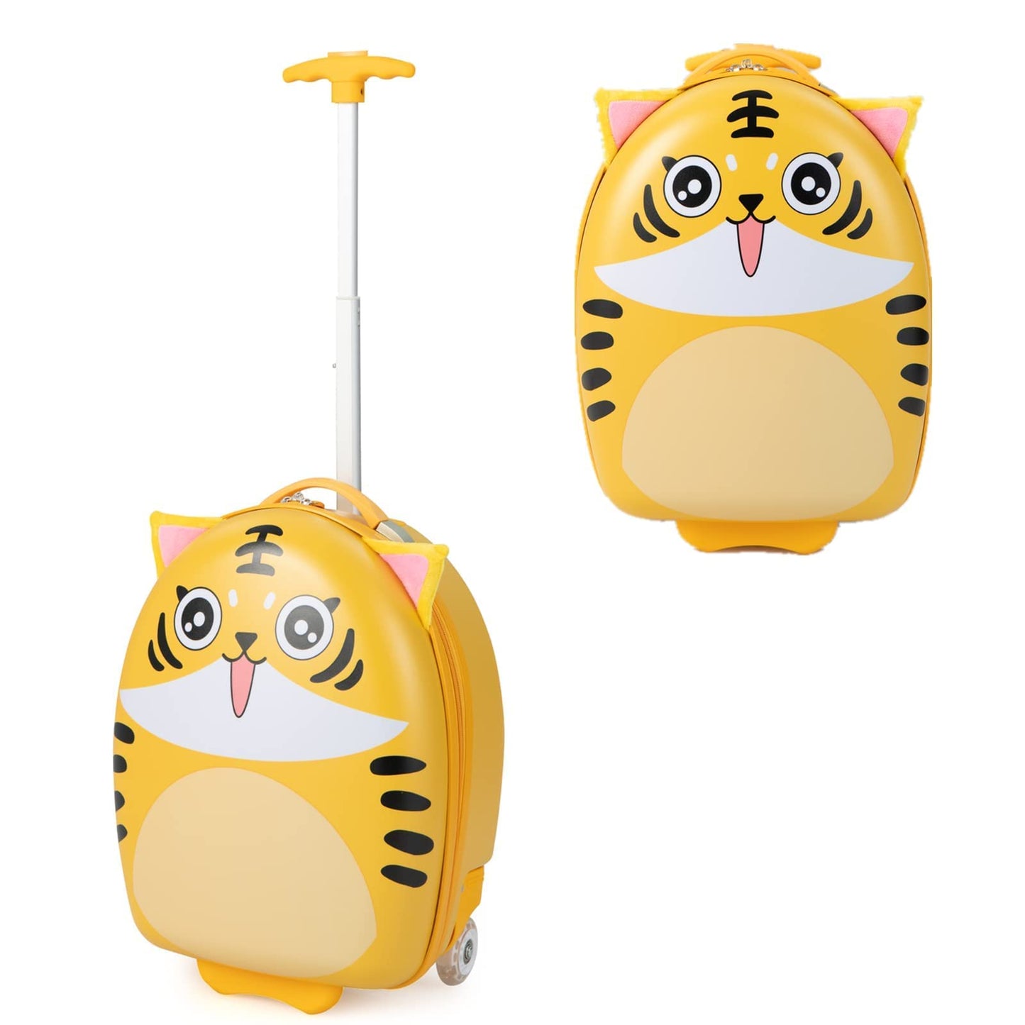 Kids Luggage, 16'' Children Cabin Suitcase with Light-up Wheels and Telescopic Handle (Yellow Tiger)