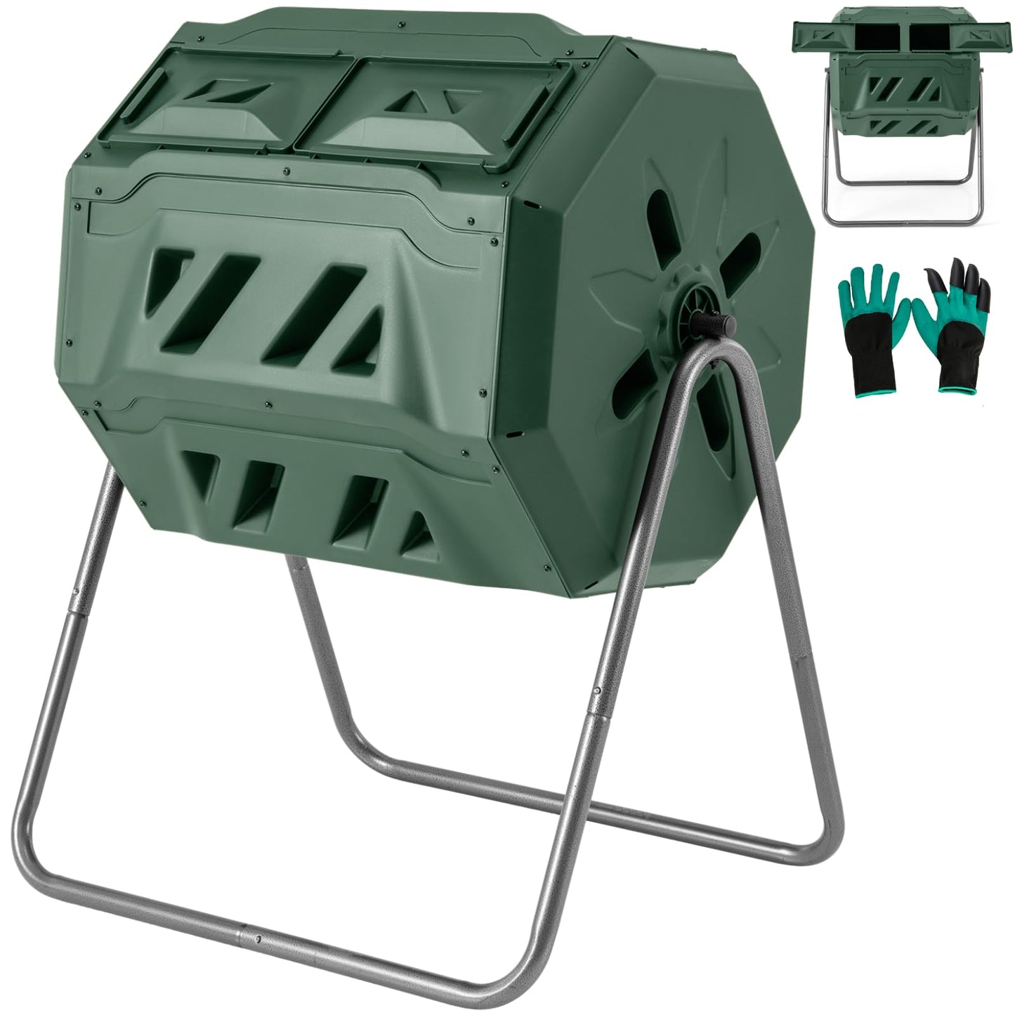 GiantexUK 160L Garden Tumbling Composter, Dual Chamber Compost Tumbler Bin with 2 Sliding Doors