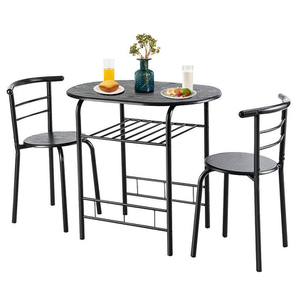 GiantexUK 3-Piece Dining Table Set, Metal Frame Kitchen Table Set with Storage Shelf, 2 Chairs