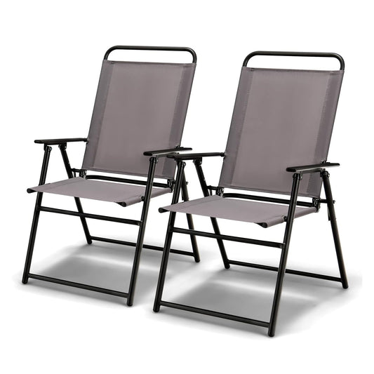 GiantexUK Folding Garden Chairs Set of 2/4, Metal Frame Dining Chairs with High Backrest, Armrests & Anti-slip Foot Pads