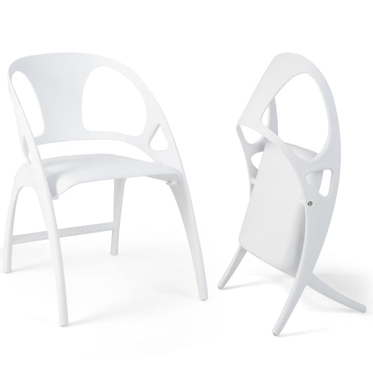 Set of 2 Folding Chair, Plastic Counter Height Dining Chairs with Backrest and Armrest