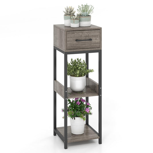 3 Tier Tall Metal Plant Stand, Corner Plant Holder with Anti-tipping Devices (with Top Drawer)