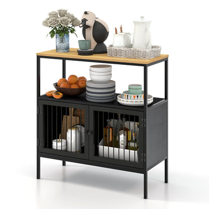 GiantexUK Storage Cabinet, Metal Frame Kitchen Sideboard with Open Shelf & 2 Doors, Freestanding Accent Cupboard Buffet Console Table