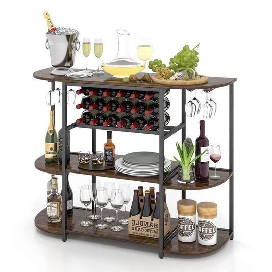 GiantexUK Wine Cabinet, 3 Tier Kitchen Sideboard with Glass Holders and Adjustable Foot Pads