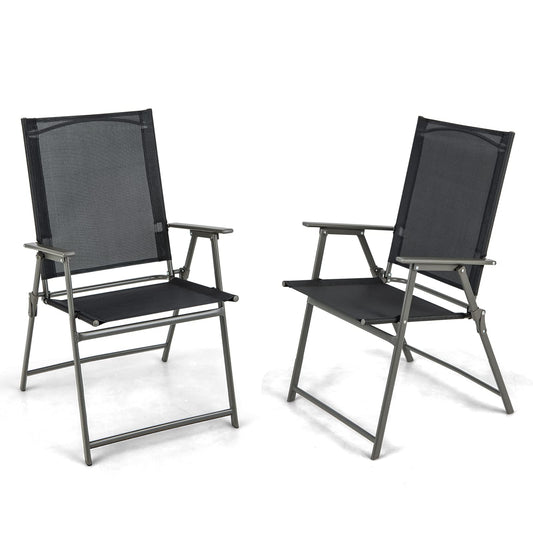 GiantexUK Patio Folding Chairs Set of 2/4, Metal Frame High Back Bistro Dining Chair with Armrest