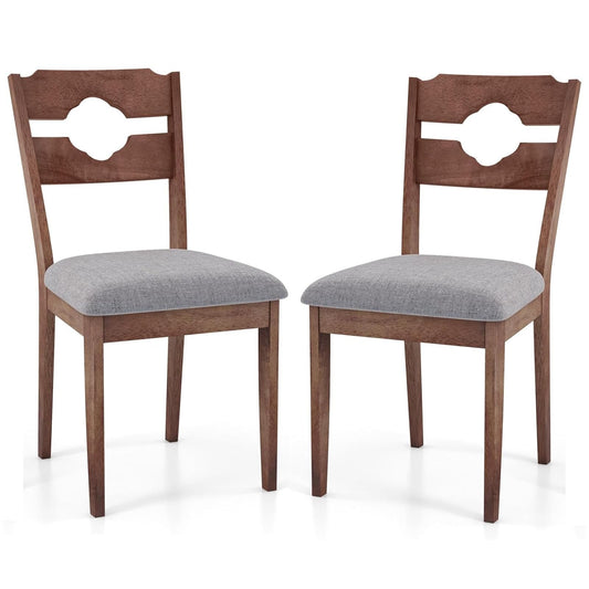 GiantexUK Dining Chairs Set of 2, Padded Rubber Wood Kitchen Counter Chairs with Ergonomic Backrest