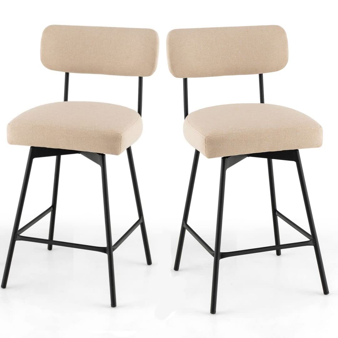 GiantexUK Set of 2 Bar Stools, 360 Degree Swivel Dining Chairs with Backrest and Footrest