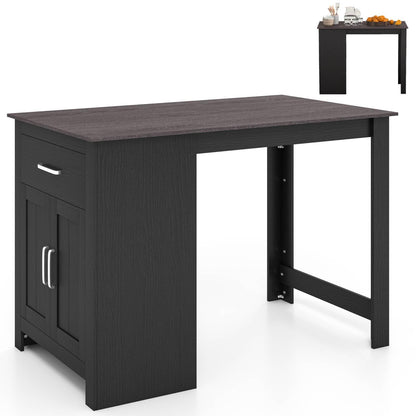 GiantexUK Rectangular Bar Table, Counter Height Table with Drawer, 3-Position Adjustable Shelf & 2 Doors (Black)