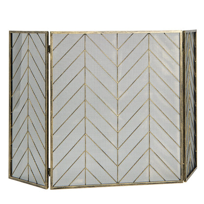 GiantexUK 3-Panel Folding Fireplace Screen, 133 x 78cm Metal Mesh Spark Guard, Heavy Duty Freestanding Spark Protection