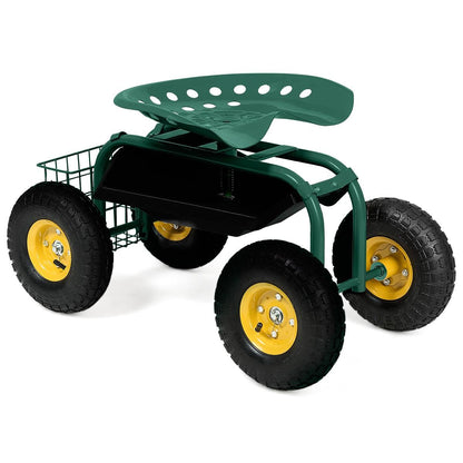 GiantexUK Adjustable Rolling Garden Cart, Outdoor Gardening Trolley Planting Station with Swivel Seat