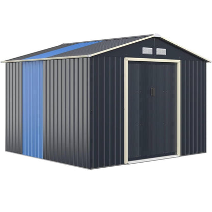 GiantexUK 9x6FT Metal Garden Shed and Extension Kit, Slope Roof Utility Shed Building (Shed and 1 Extension Kit)