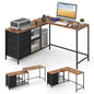 L-Shaped Computer Desk, Convertible Study Writing Workstation with Drawer, Shelves & Charging Station