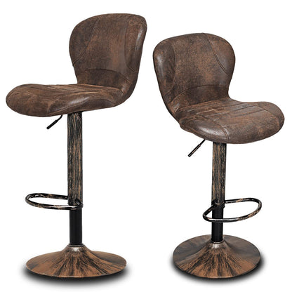 GiantexUK Bar Stools Set of 2, PU Leather Height Adjustable Bar Chairs with Gas Lift, Backrest, Footrest & Base