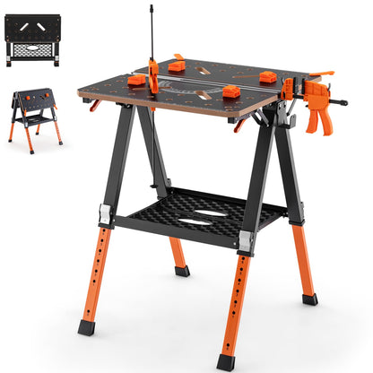 GiantexUK Folding Workbench, 8 Heights Adjustable Flip-Top Work Table with Quick Clamps