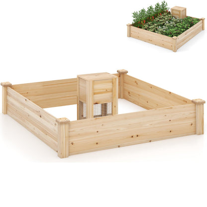 GiantexUK 300L Raised Garden Bed, Wooden Garden Planter Box with Compost Bin & Open Bottom, 124 x 124 x 26cm