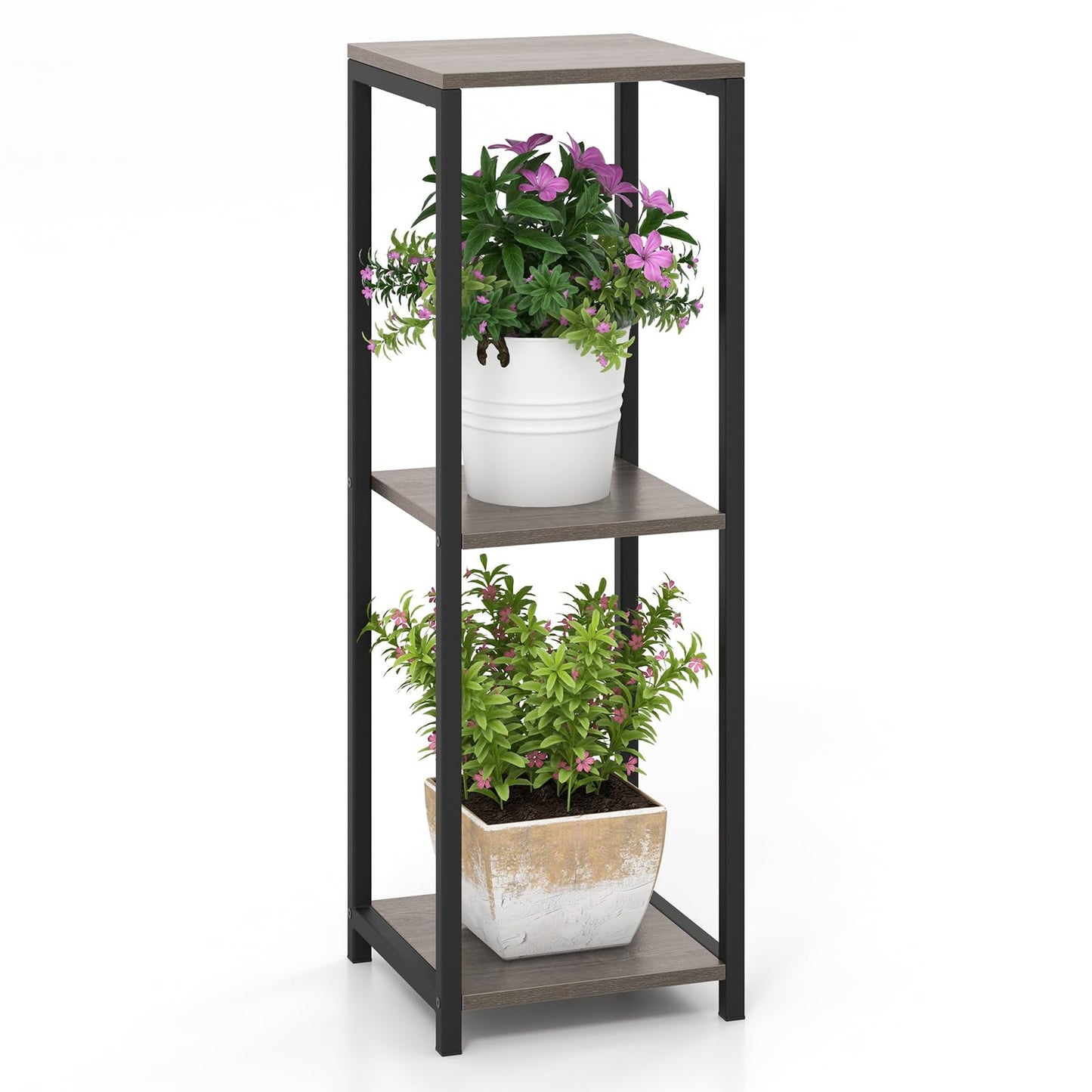 3 Tier Tall Metal Plant Stand, Corner Plant Holder with Anti-tipping Devices (without Drawer)