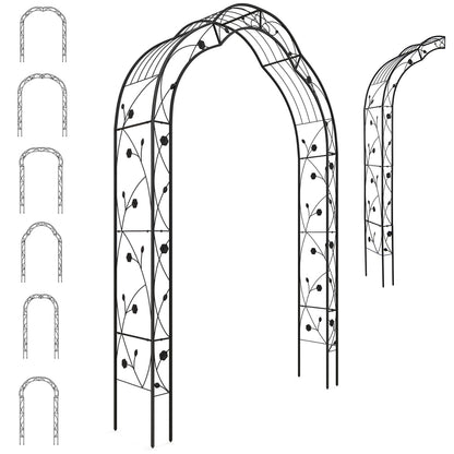 GiantexUK 2.5M Metal Garden Arch, Heavy Duty Pergola Trellis Arbour with 2 Half-side Arches