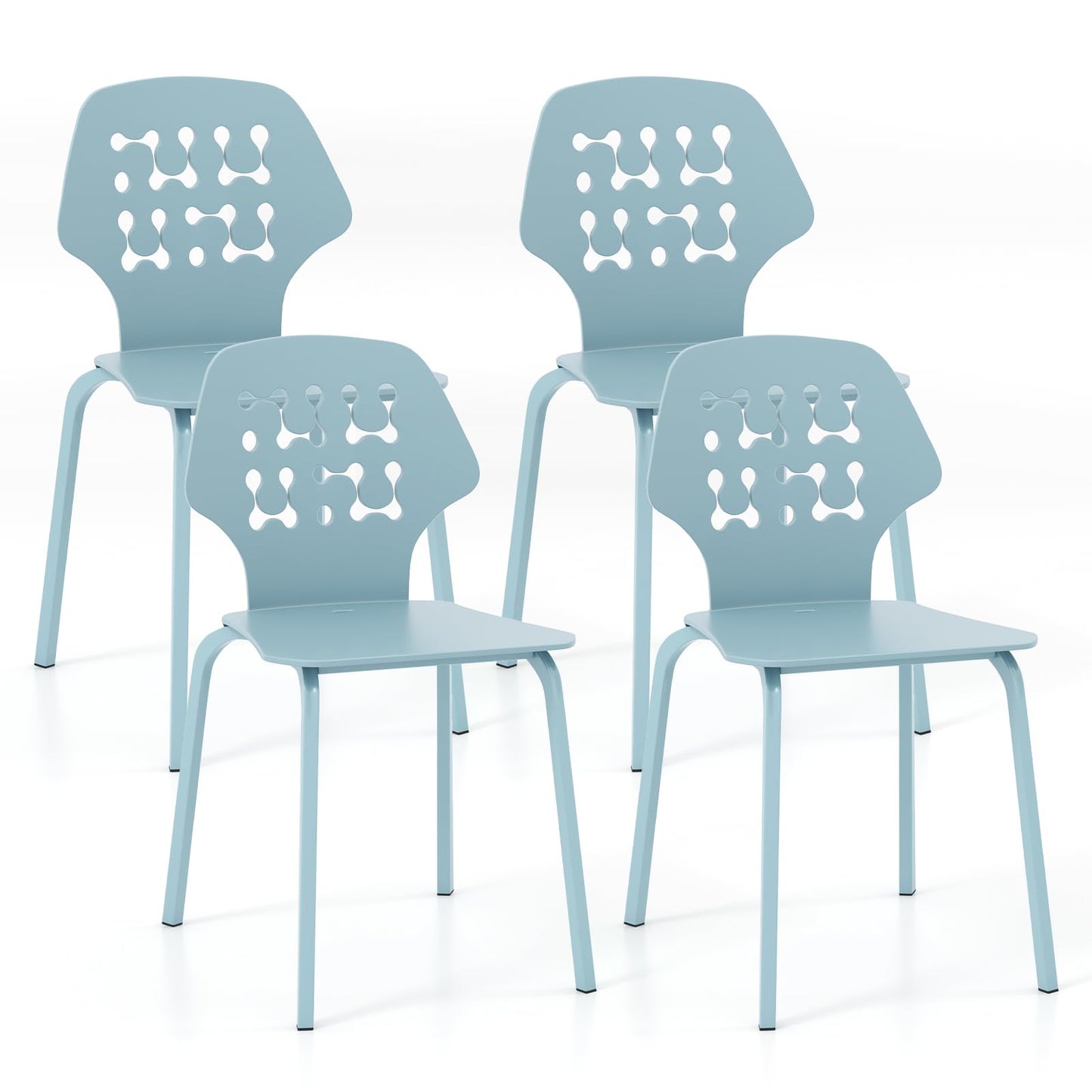 GiantexUK Dining Chairs Set of 4, Kitchen Chairs with Hollowed Backrest, Metal Legs & Anti-Slip Foot Pads