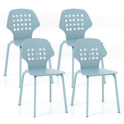 GiantexUK Dining Chairs Set of 4, Kitchen Chairs with Hollowed Backrest, Metal Legs & Anti-Slip Foot Pads