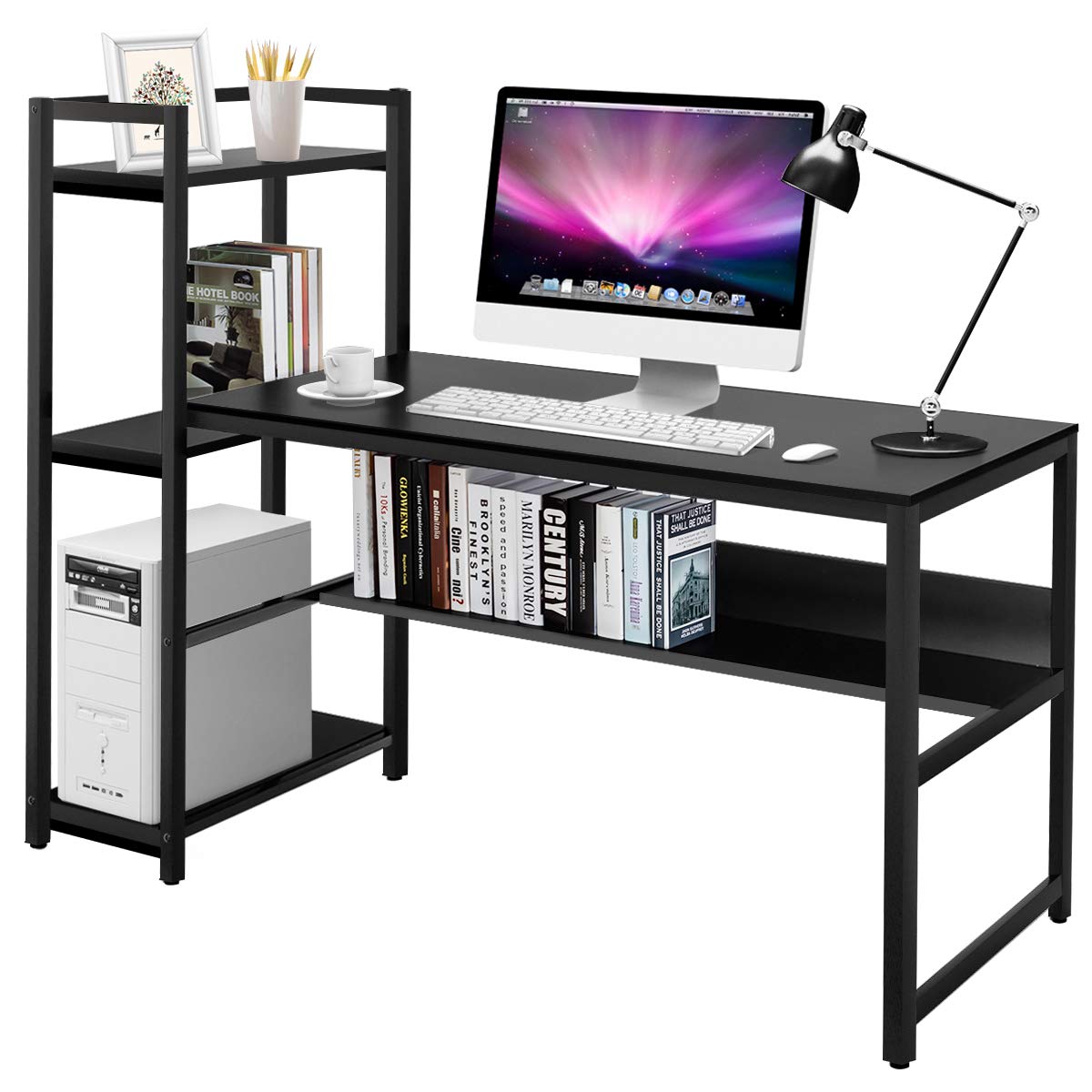 Computer Desk, 2-in-1 Workstation PC Laptop Table with Storage Bookshelf, 150 x 60 x 120cm