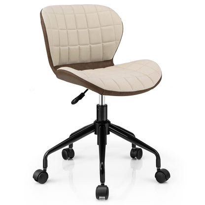 Swivel Office Chair, Ergonomic Height Adjustable Computer Desk Chairs with Wheels, Linen Fabric PU Leather