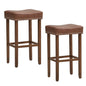 GiantexUK Bar Stools Set of 2, PU Leather Kitchen Saddle Stools with Rubber Wood Legs, Footrests & Non-Slip Foot Pad, 44x33x74cm