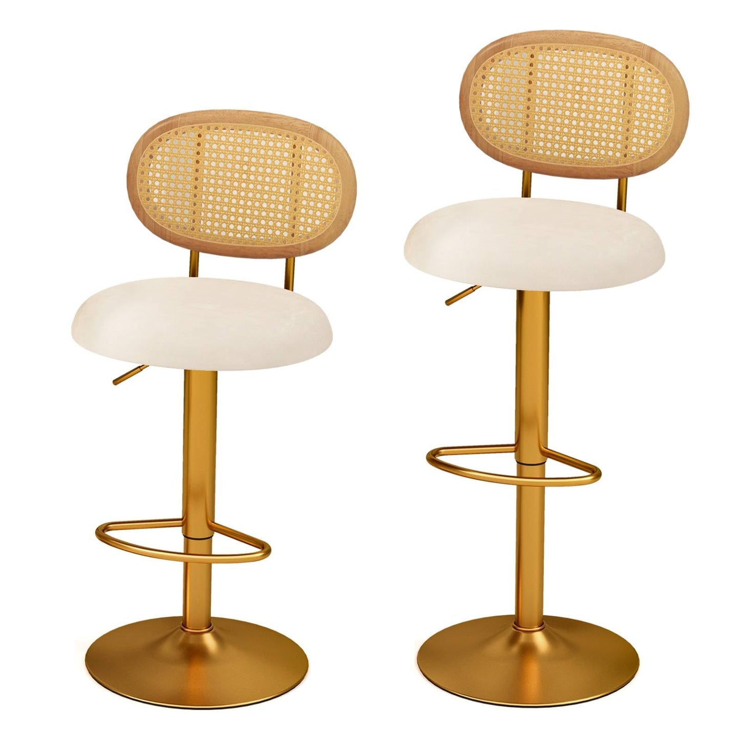 GiantexUK Bar Stools Set of 2, 360° Swivel Height Adjustable Kitchen Barstools with Rattan Back, Footrest