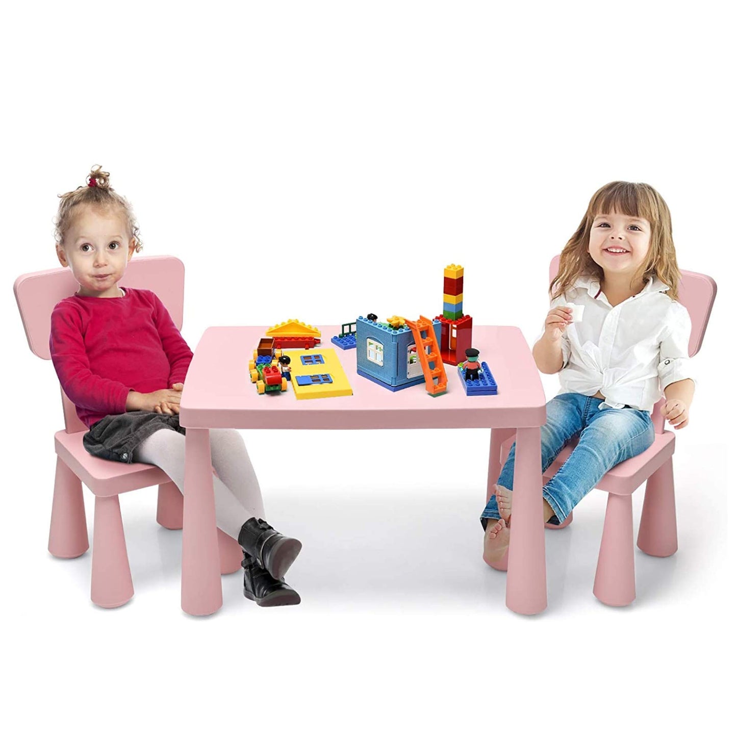 Kids Table and Chair Set, Children Multi Activity Desk with 2 Chairs, for Eating, Drawing, Writing, Craft, Snack Time, 77 x 55 x 50 cm