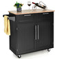 GiantexUK Kitchen Island on Wheels, Rolling Storage Trolley with Rubber Wood Countertop