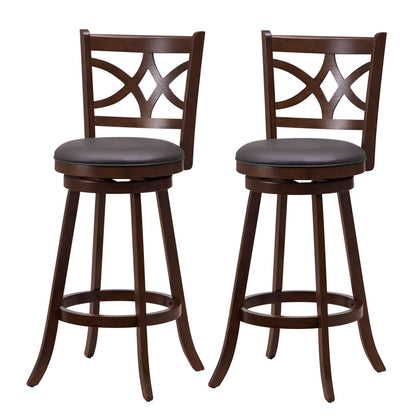 GiantexUK Swivel Bar Stools Set of 2, Rubber Wood Kitchen Barstools with PVC Cover Seat, Back & Footrest (47 x 44 x 110cm)