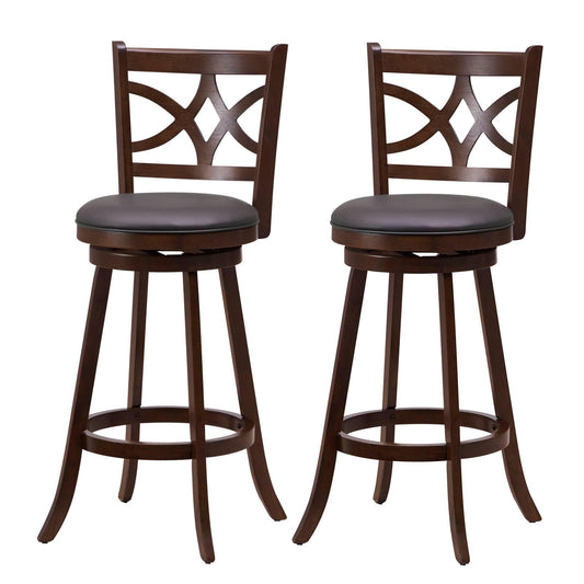 GiantexUK Swivel Bar Stools Set of 2, Rubber Wood Kitchen Barstools with PVC Cover Seat, Back & Footrest (47 x 44 x 110cm)