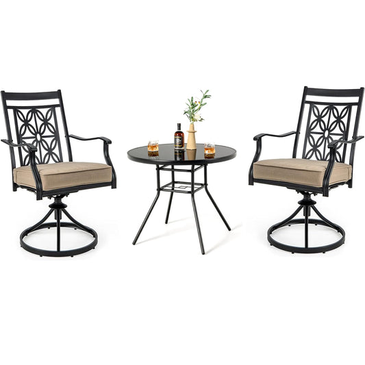 GiantexUK 3 Piece Patio Bistro Set, Cast Aluminum Table and Chairs with Round Coffee Table and 2 Armchairs