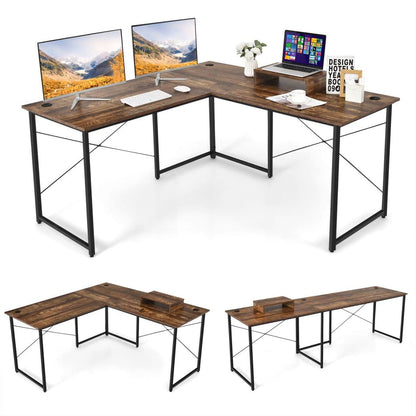 L-Shaped Computer Desk, 240cm Reversible Double Study Writing Workstation for 2 Person