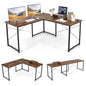 L-Shaped Computer Desk, 240cm Reversible Double Study Writing Workstation for 2 Person