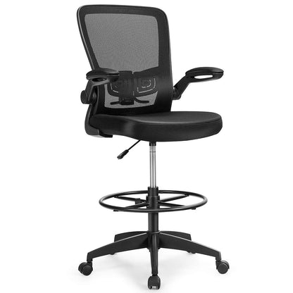 Mesh Drafting Chair, Height Adjustable Swivel Office Chair with Flip-up Armrests, Footrest and Lumbar Support